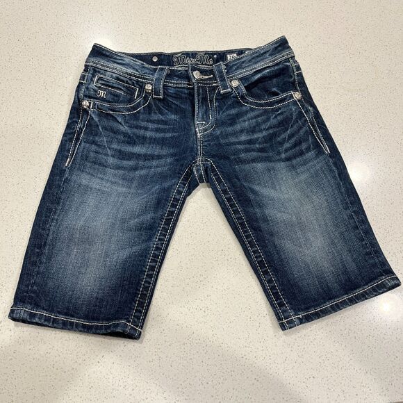 Miss Me Bermuda Jean Shorts Size 26 Embellished Cross Wing Pockets - Picture 3 of 12